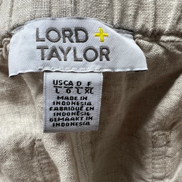 Lord & Taylor Tapered Pants Size L 100% Linen Cream Elastic Waistband Pockets - Picture 8 of 8